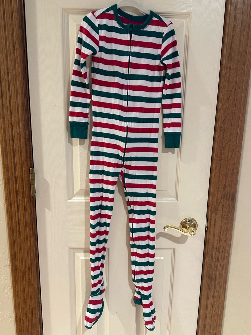 Old Navy Red, Green & White Striped Zip One-Piece Footie